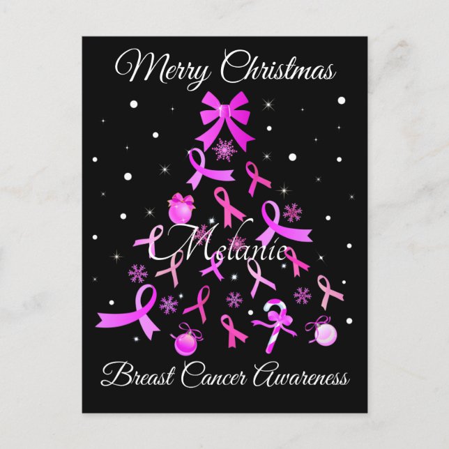 Pink Ribbon Christmas Tree Postcard (Front)