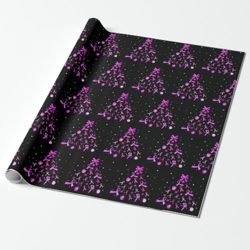 Pink Ribbon Christmas Tree Wrapping Paper