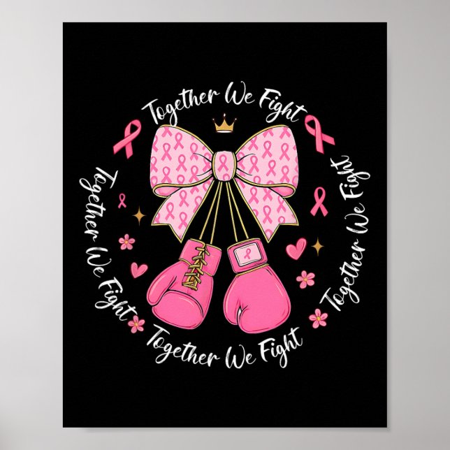 Pink Ribbon Coquette Bow Boxing Gloves Breast Canc Poster (Front)