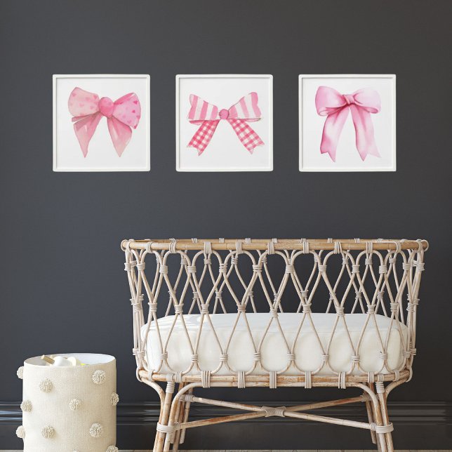 Pink Ribbon Coquette Bow Set of 3 Wall Art Peel And Stick Photo Tile (Pink Ribbon Coquette Bow Set of 3 Wall Art Peel And Stick Photo Tile)