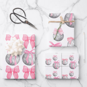 Pink Ribbon Coquette Disco Ball Girly Gift for Her Wrapping Paper Sheets