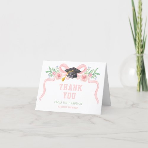 Pink Ribbon Coquette Graduation  Thank You Card