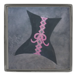 Pink Ribbon Corset   Black Breast Cancer Awareness Gunmetal Finish Lapel Pin