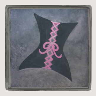 Pink Ribbon Corset | Black Breast Cancer Awareness Gunmetal Finish Lapel Pin