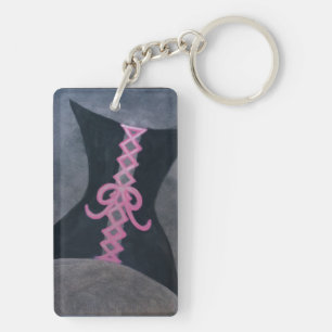 Pink Ribbon Corset Black Breast Cancer Awareness Keychain