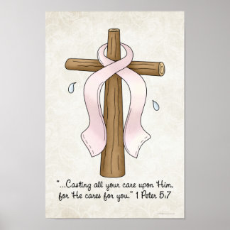 Pink Ribbon & Cross Christian Scripture Poster