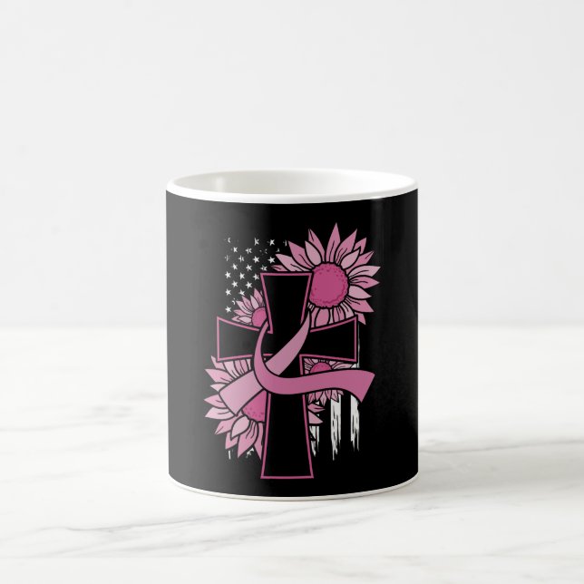 Pink Ribbon Cross Sunflower Breast Cancer Faith Coffee Mug (Center)