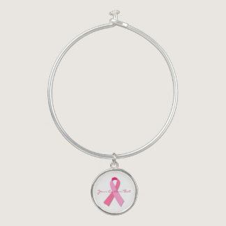 Pink Ribbon Custom Text Bangle Bracelet