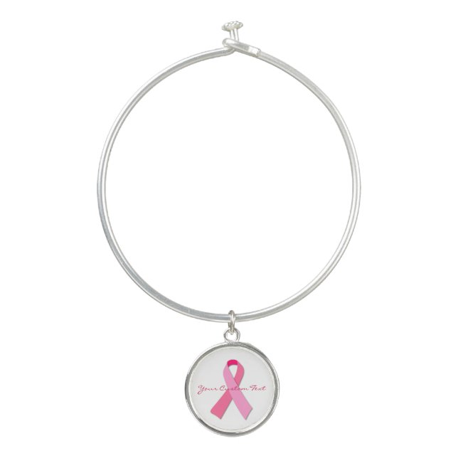 Pink Ribbon Custom Text Bangle Bracelet (Front)