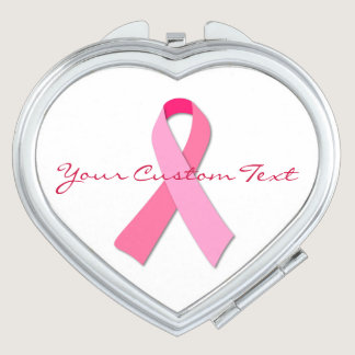 Pink Ribbon Custom Text Compact Mirror