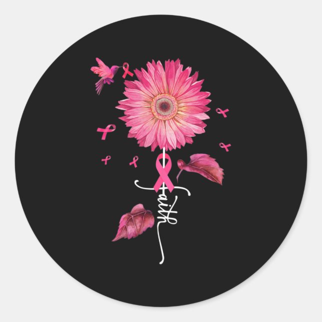 Pink Ribbon Daisy Faith - Breast Cancer Awareness  Classic Round Sticker (Front)