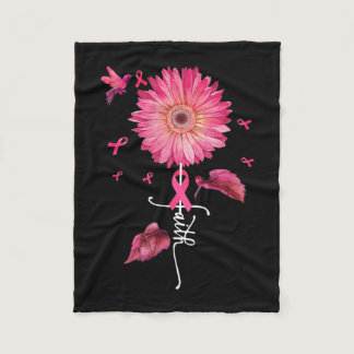 Pink Ribbon Daisy Faith - Breast Cancer Awareness  Fleece Blanket