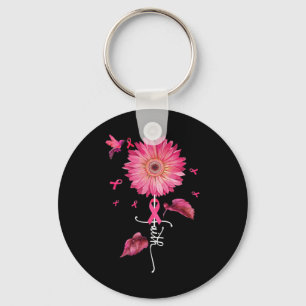 Pink Ribbon Daisy Faith - Breast Cancer Awareness Keychain