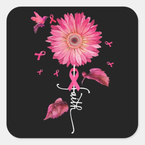 Pink Ribbon Daisy Faith _ Breast Cancer Awareness  Square Sticker