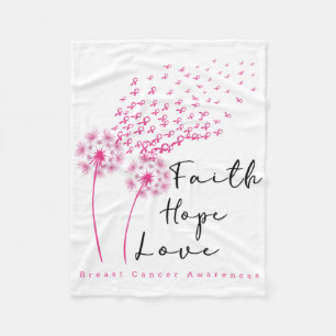 Pink Ribbon Dandelion Faith Hope Love Breast Cance Fleece Blanket