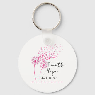 Pink Ribbon Dandelion Faith Hope Love Breast Cance Keychain