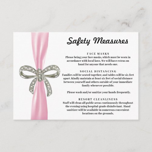 Pink Ribbon Diamond Bow Safety Measures Enclosure Card