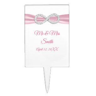 Pink Ribbon Diamond Infinity Wedding Cake Topper