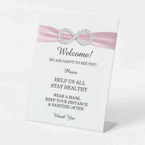 Pink Ribbon Diamond Infinity Wedding Safety Pedestal Sign