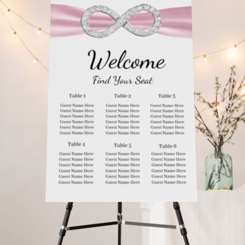 Pink Ribbon Diamond Infinity Wedding Seating Chart Foam Board