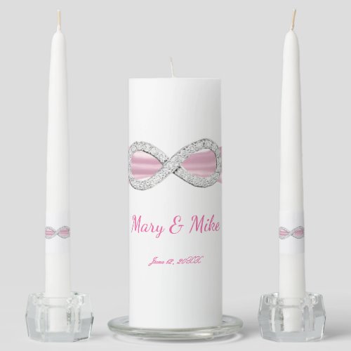 Pink Ribbon Diamond Infinity Wedding Unity Candle Set