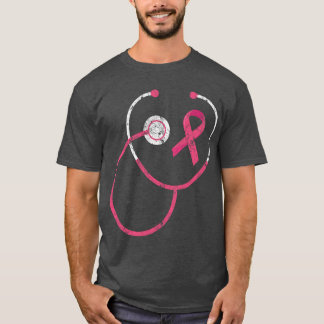 Pink Ribbon Doctor Nurse Heart Breast Cancer Aware T-Shirt