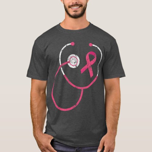 Pink Ribbon Doctor Nurse Heart Breast Cancer Aware T_Shirt