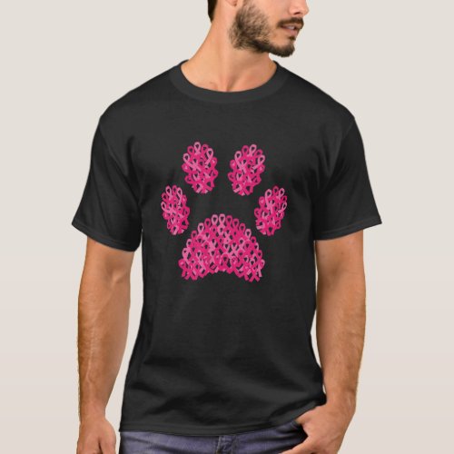 Pink Ribbon Dog Paw Print Breast Cancer Awareness T_Shirt