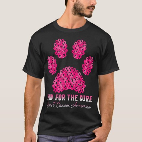 Pink Ribbon Dog Paw Print Breast Cancer Awareness T_Shirt