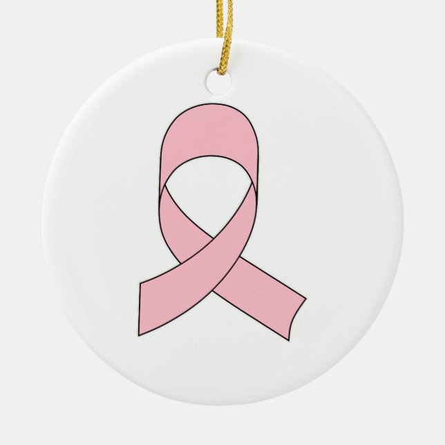 Pink Ribbon Drawing Ceramic Ornament (Front)