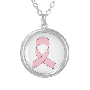 Pink Ribbon Drawing Silver Plated Necklace