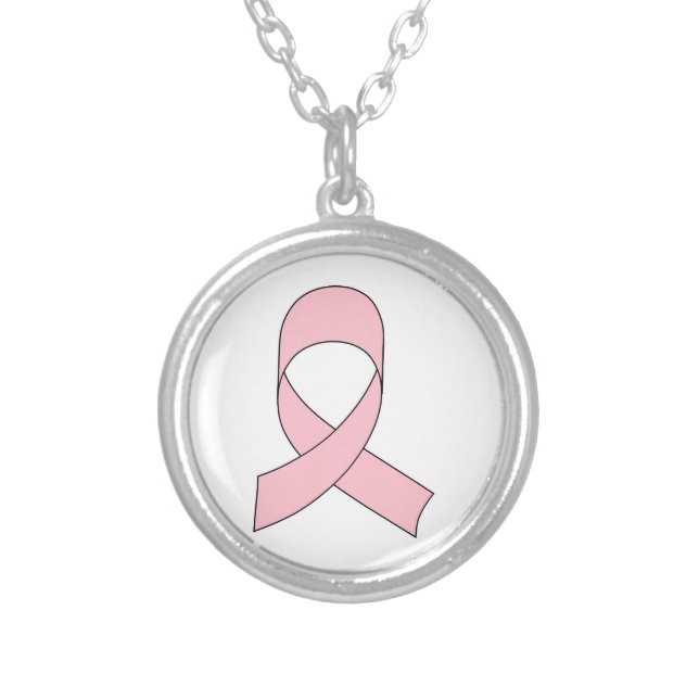 Pink Ribbon Drawing Silver Plated Necklace (Front)