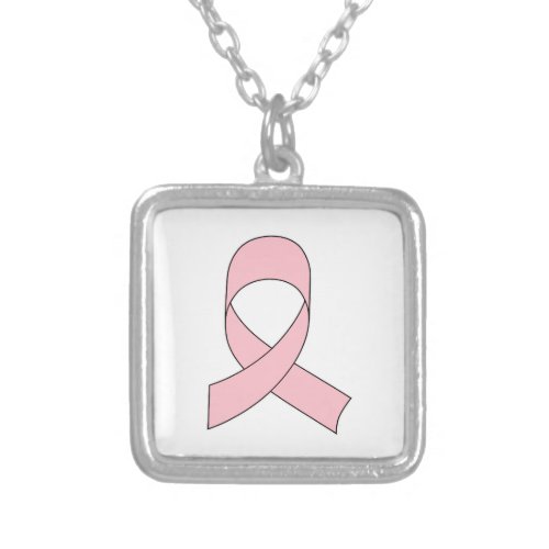 Pink Ribbon Drawing Silver Plated Necklace