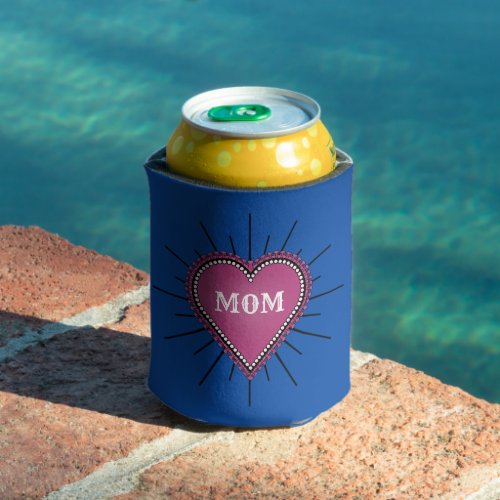 Pink Ribbon Edge Heart Mom Tattoo Can Cooler