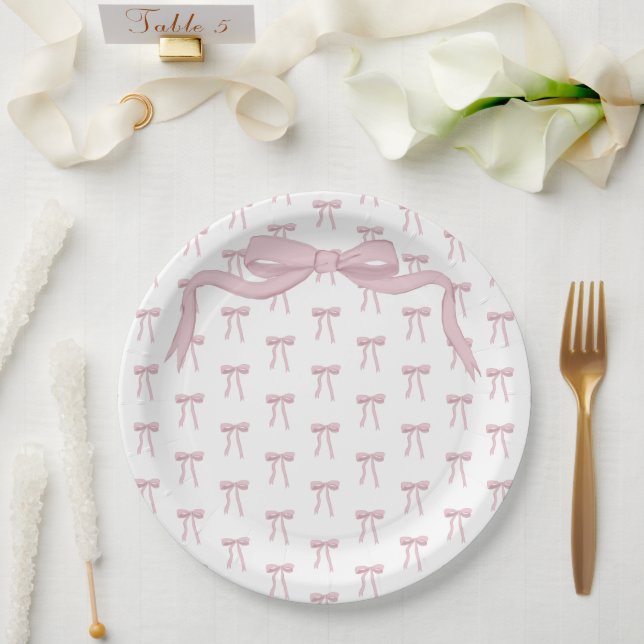 Pink Ribbon Elegant Baby Shower Paper Plates (Wedding)
