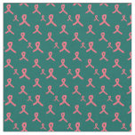 Pink Ribbon Fabric on Teal