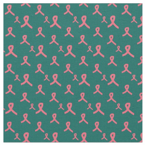 Pink Ribbon Fabric on Teal