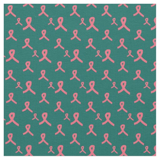 Pink Ribbon Fabric on Teal