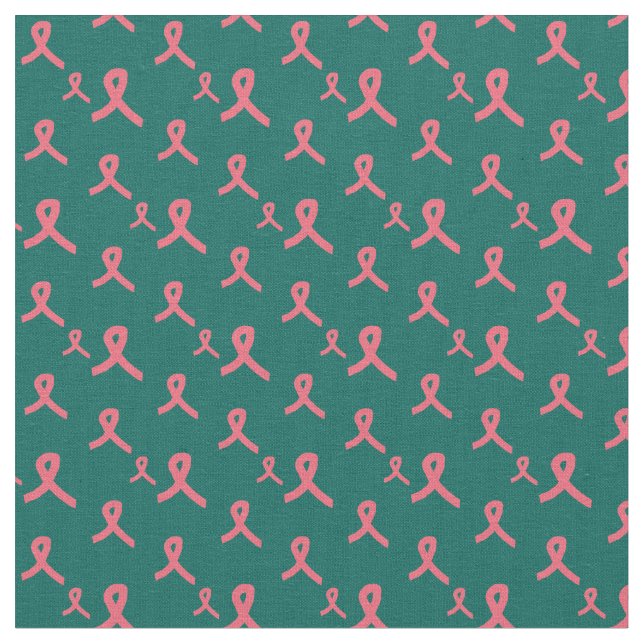 Pink Ribbon Fabric on Teal (Close Up)