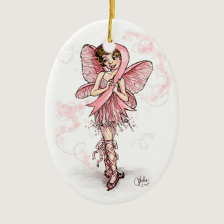 Pink Ribbon Fairy Ceramic Ornament