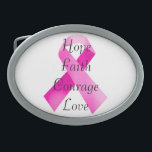 Pink Ribbon Faith Belt Buckle<br><div class="desc">The purpose of the pink ribbon is to remind women of the potential dangers of breast cancers and make them take preliminary precautions. It reminds them of the need of a self checkup, and take the requisite measures before it is too late. By wearing this ribbon, you are sending out...</div>