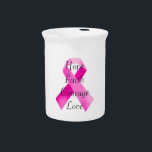 Pink Ribbon Faith Pitcher<br><div class="desc">The purpose of the pink ribbon is to remind women of the potential dangers of breast cancers and make them take preliminary precautions. It reminds them of the need of a self checkup, and take the requisite measures before it is too late. By wearing this ribbon, you are sending out...</div>