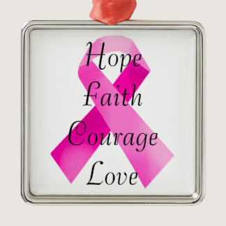 Pink Ribbon Faith Square Ornament