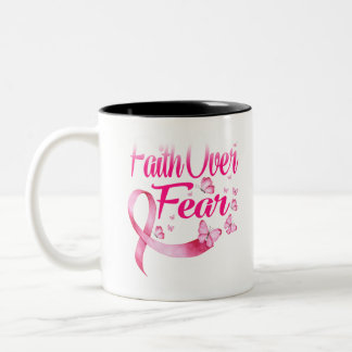 Pink Ribbon Faith Tee Breast Cancer Survivor Two-Tone Coffee Mug