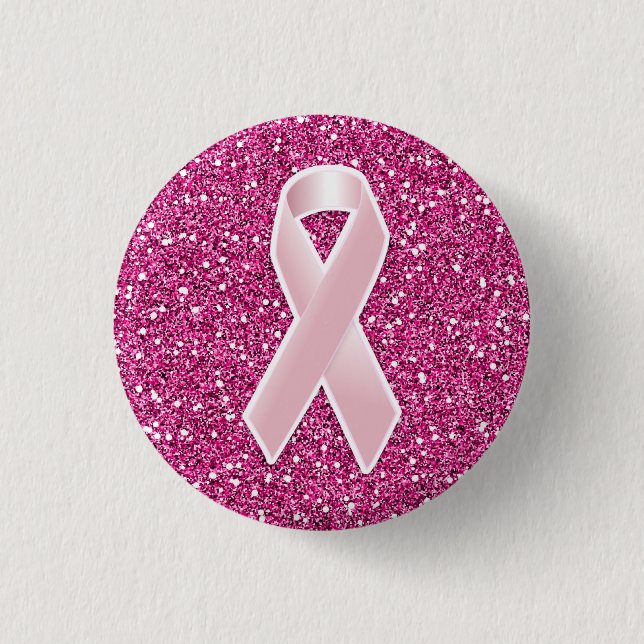 Pink Ribbon & Faux Glitter Button (Front)