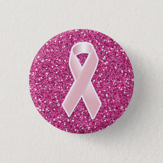 Pink Ribbon & Faux Glitter Button