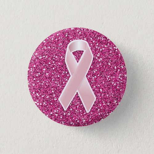 Pink Ribbon  Faux Glitter Button