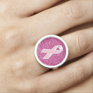 Pink Ribbon & Faux Glitter Ring