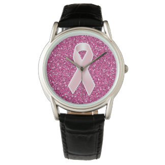 Pink Ribbon & Faux Glitter Watch