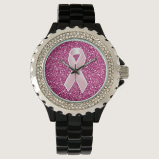 Pink Ribbon & Faux Glitter Watch